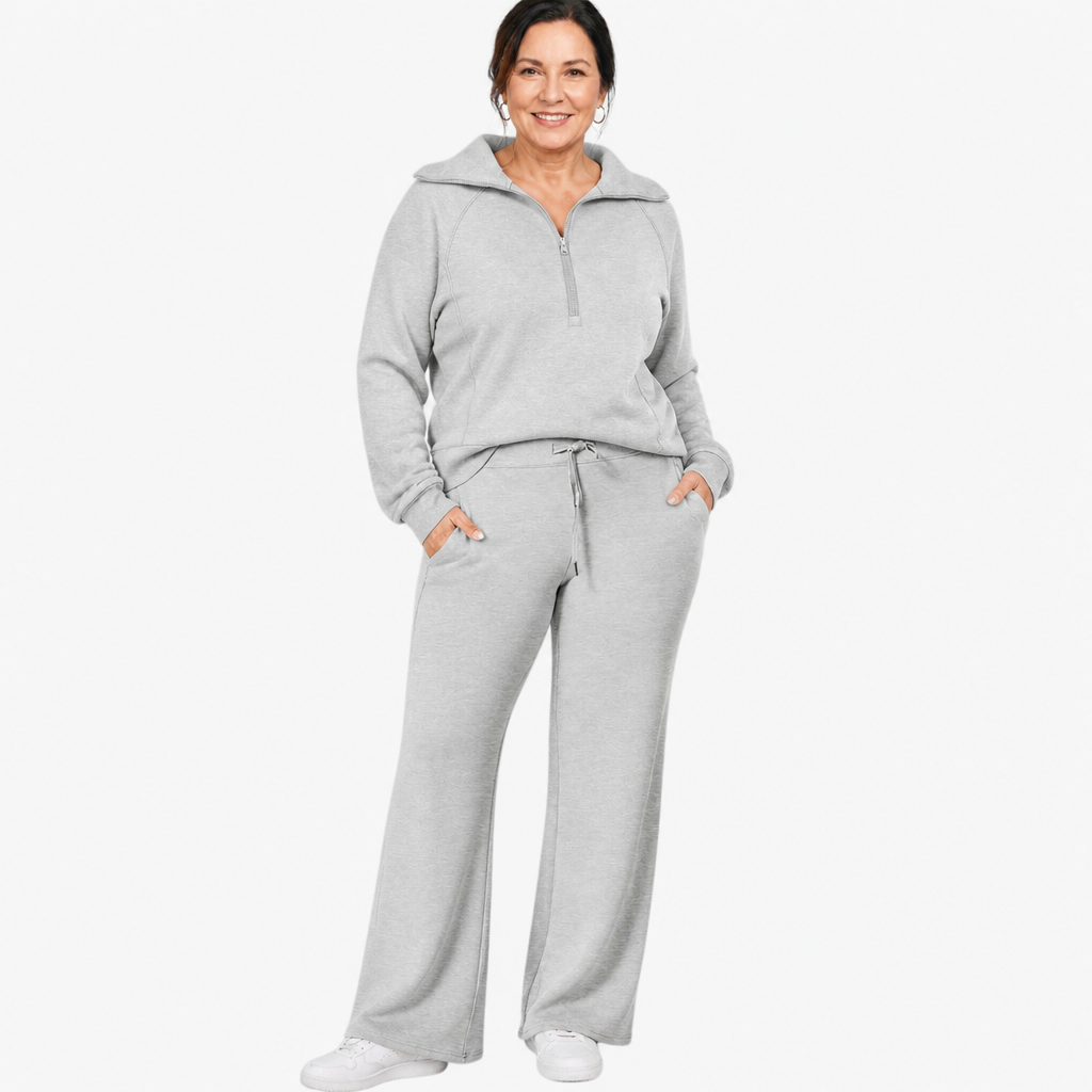 Zip-Up Wide Leg Lounge Set - 4