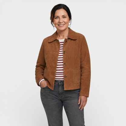 Brown Suede Mid-Season Jacket - 1