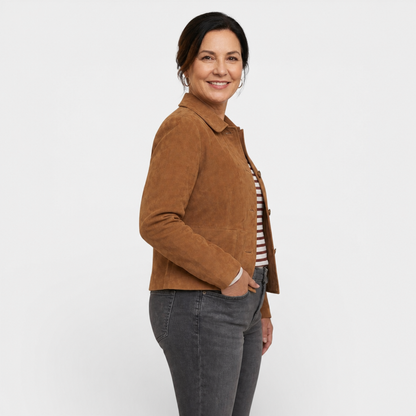 Brown Suede Mid-Season Jacket - 2