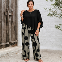 Women's Graphic Print Wide Leg Pants Set