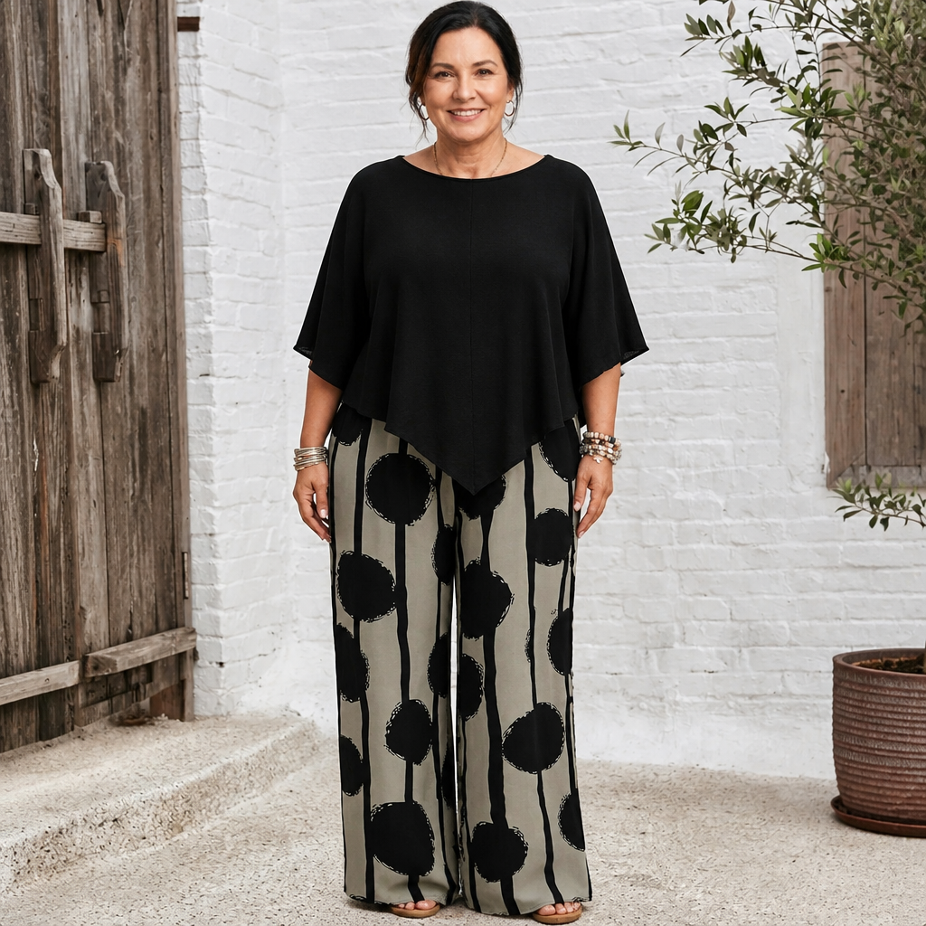 Graphic Print Wide Leg Pants Set - 3