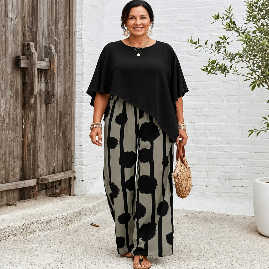 Graphic Print Wide Leg Pants Set - 4