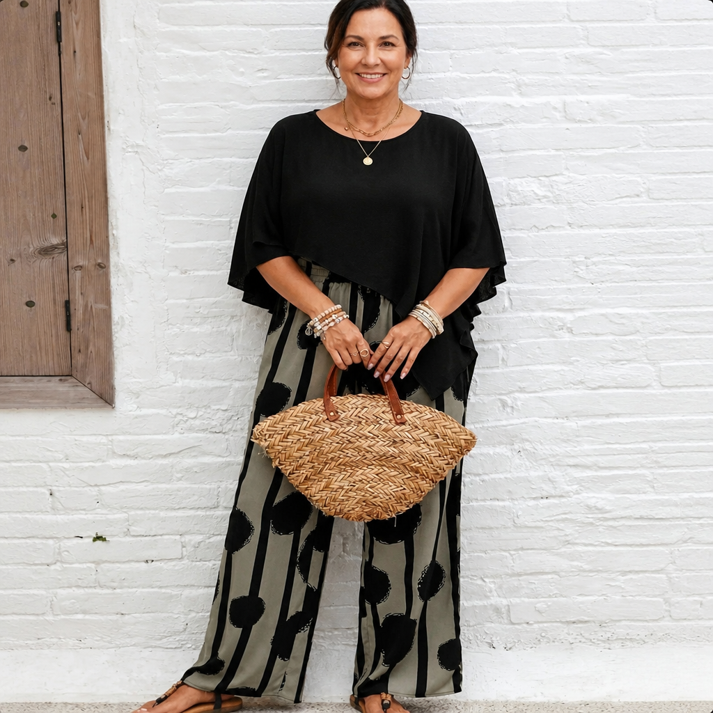 Graphic Print Wide Leg Pants Set - 5
