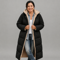 Women's Longline Hooded Black Puffer Coat