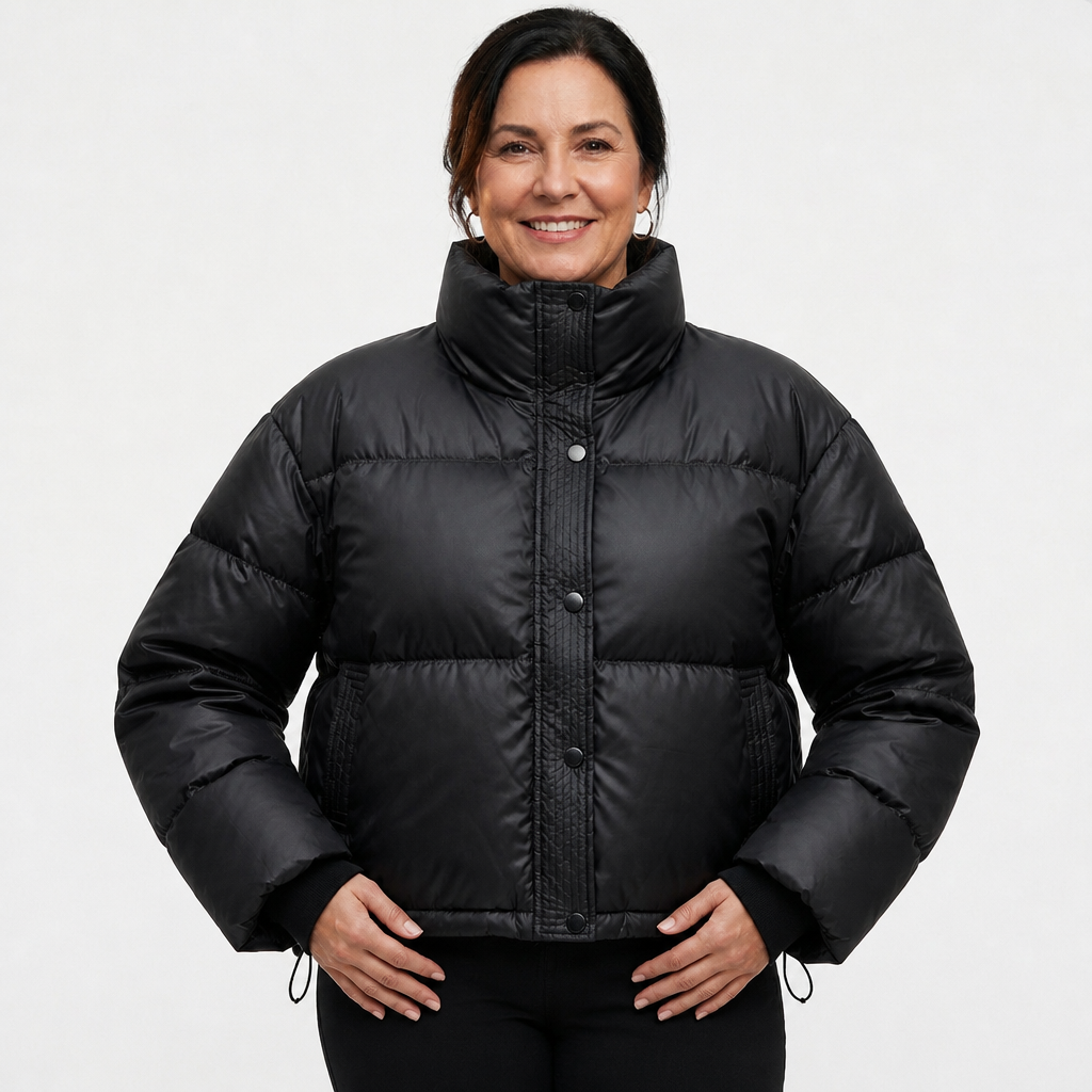 Cropped Black Puffer Jacket - 1