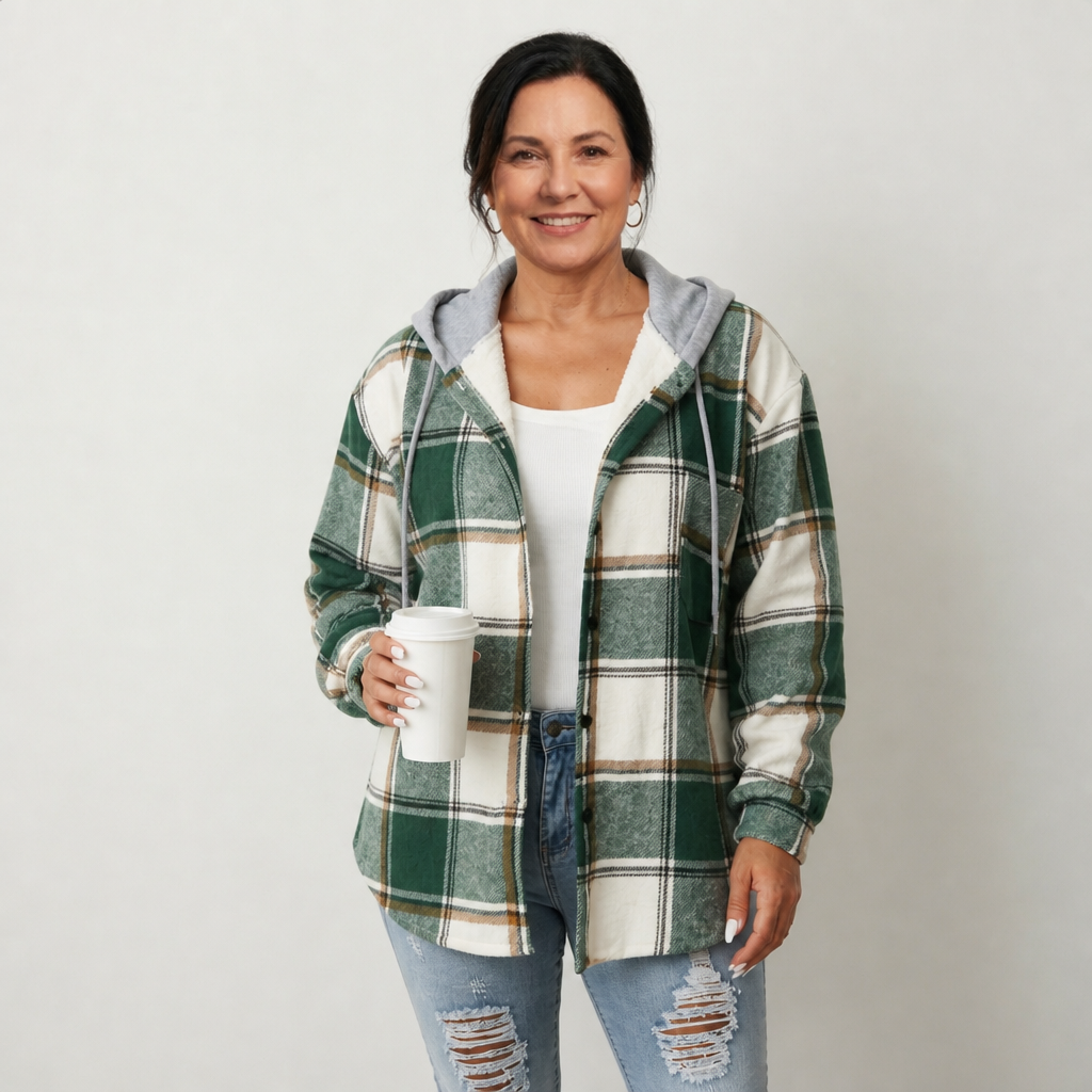 Hooded Plaid Flannel Shacket - 1