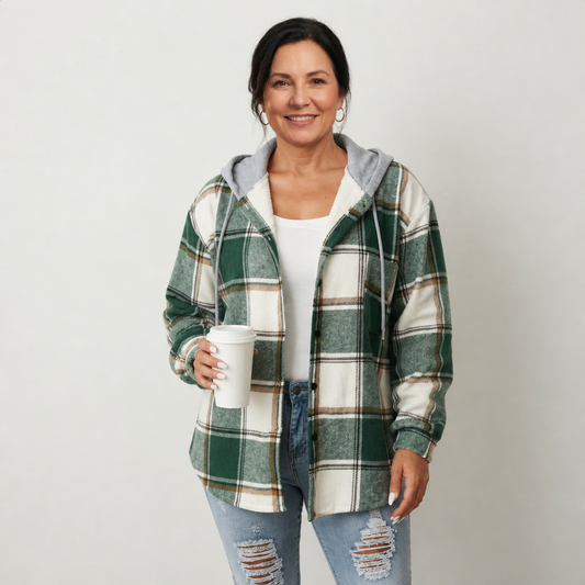 Hooded Plaid Flannel Shacket - 1