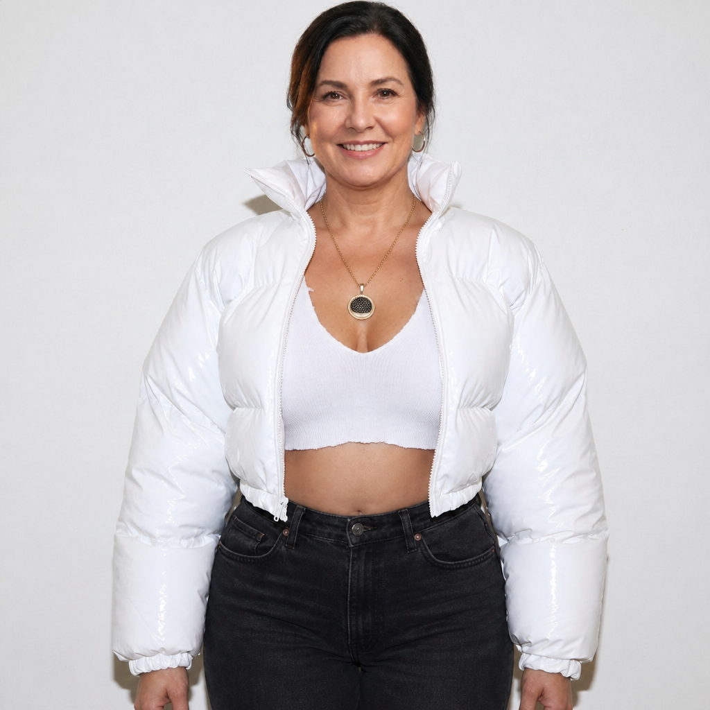 Glossy Cropped Puffer Jacket - 1