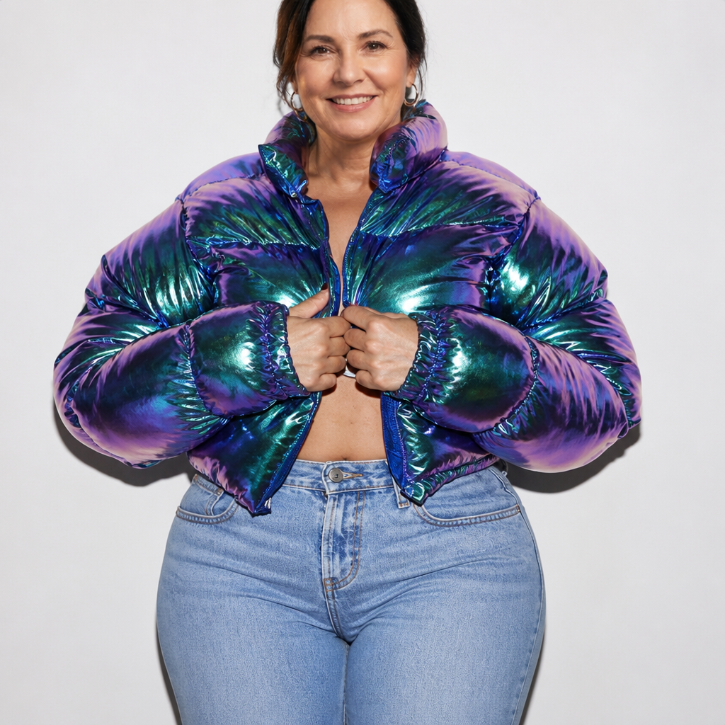 Glossy Cropped Puffer Jacket - 3