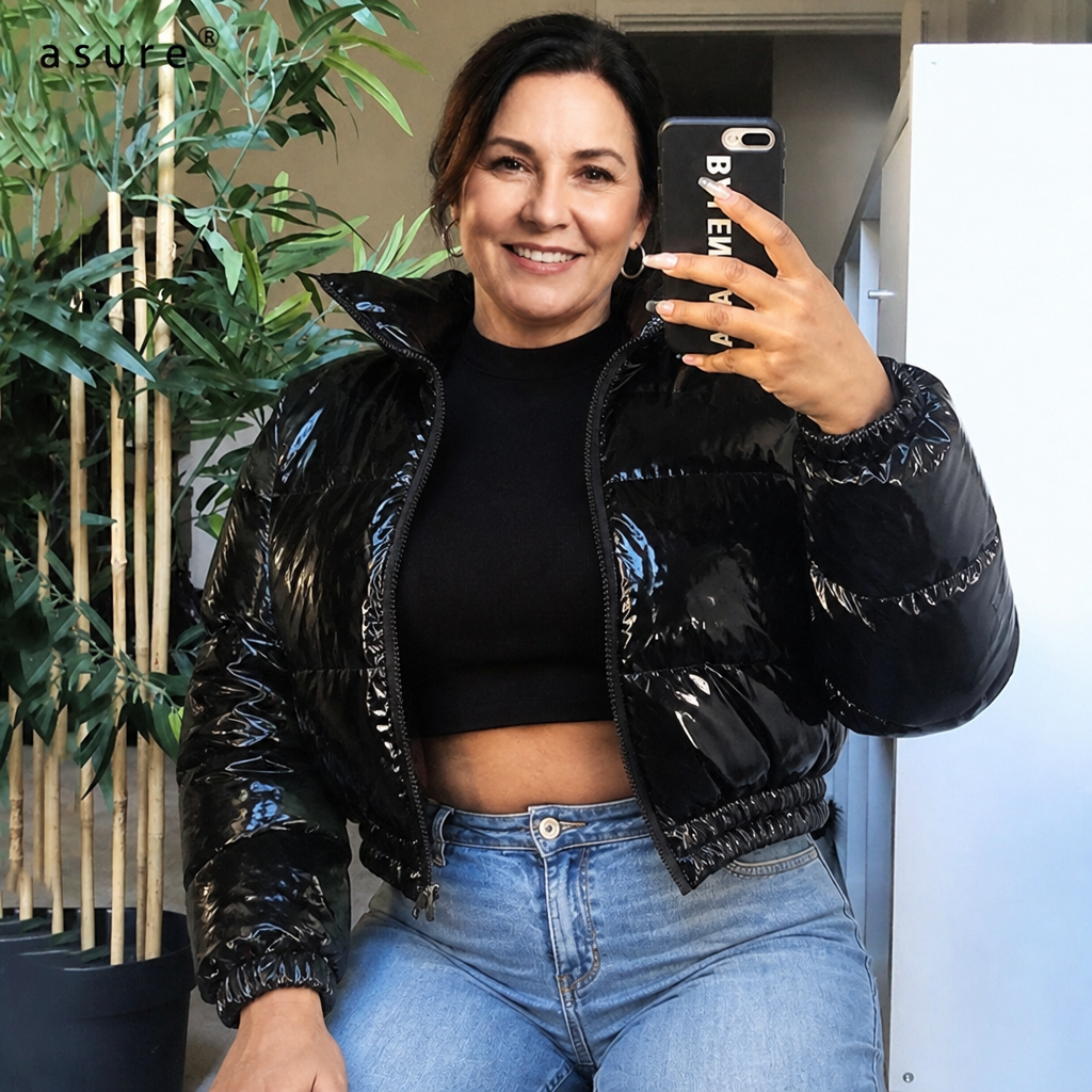 Glossy Cropped Puffer Jacket - 4