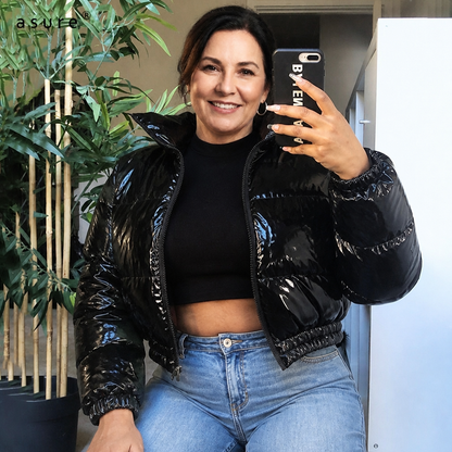 Glossy Cropped Puffer Jacket - 4