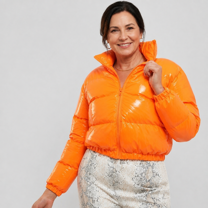 Glossy Cropped Puffer Jacket - 7