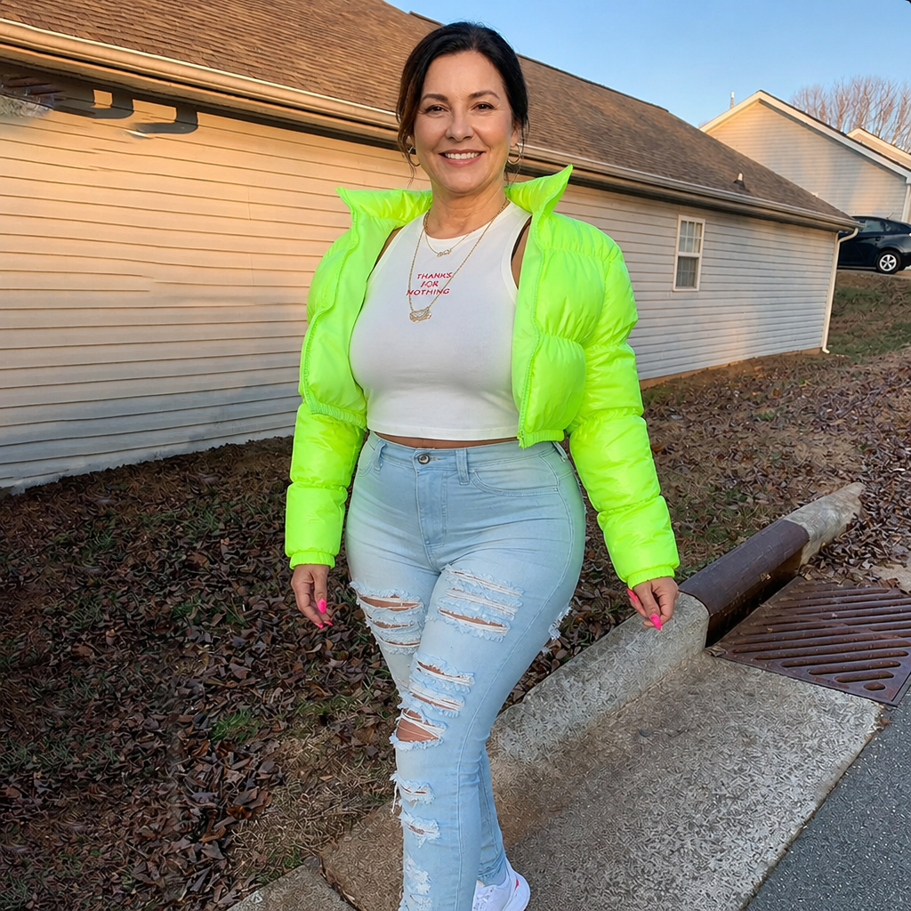 Glossy Cropped Puffer Jacket - 8