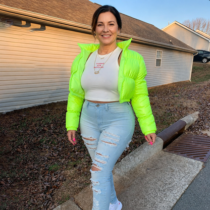 Glossy Cropped Puffer Jacket - 8