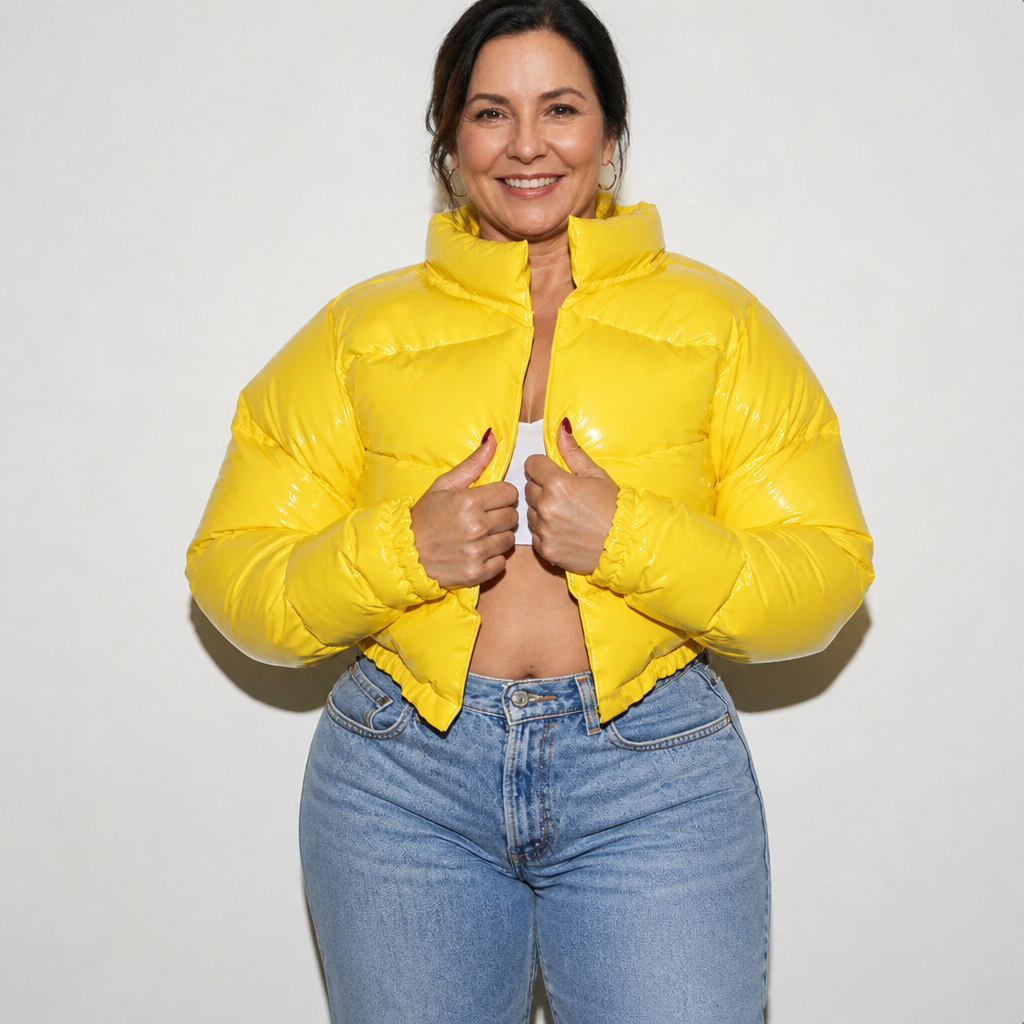 Glossy Cropped Puffer Jacket - 9