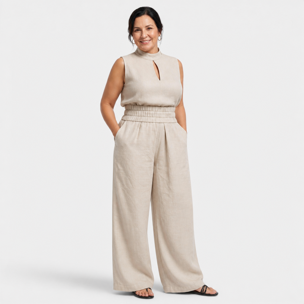 Sleeveless Cotton Linen Set - 4