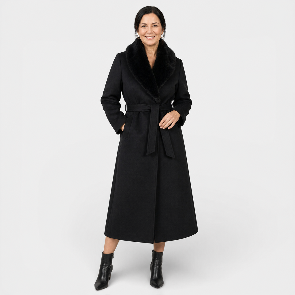 Fur-Collar Belted Coat - 2