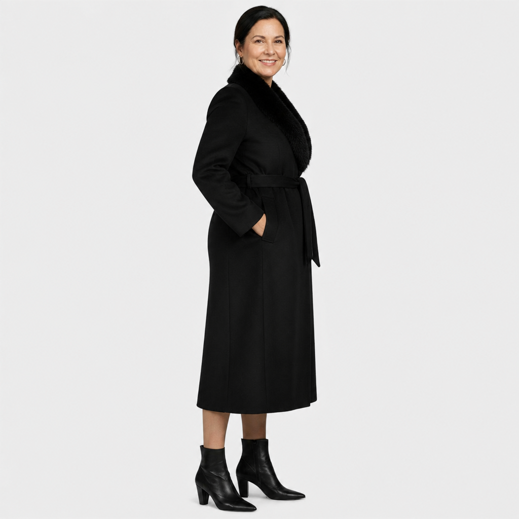 Fur-Collar Belted Coat - 3