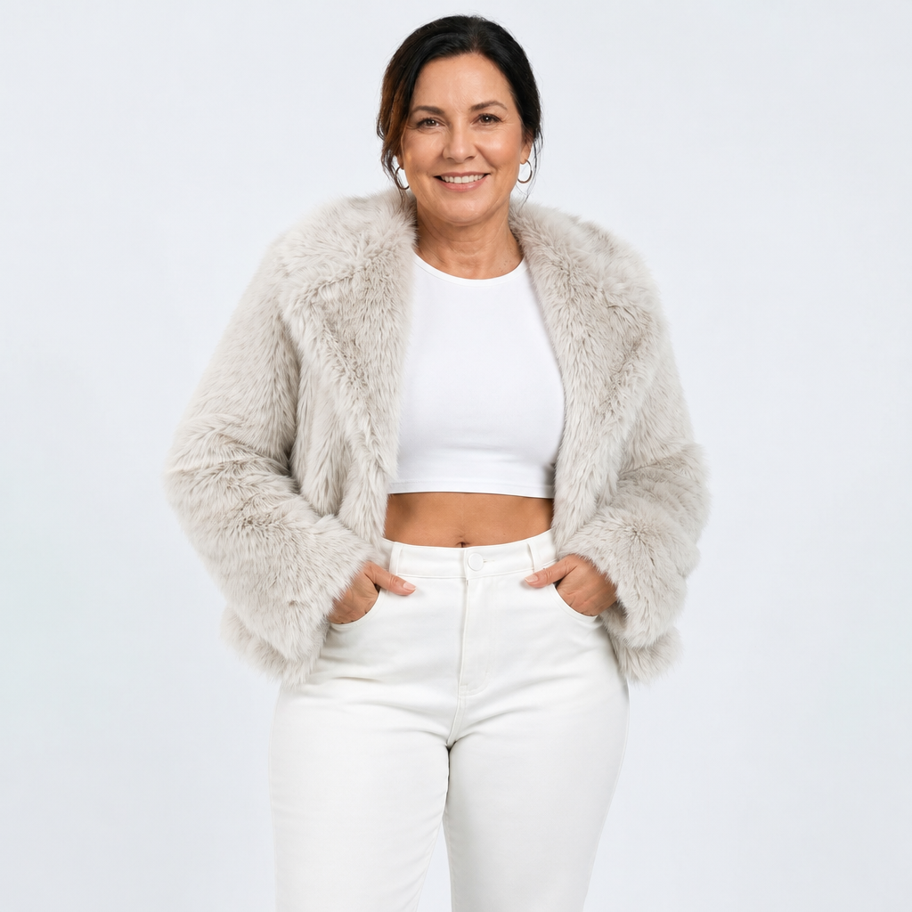 Women's Casual Faux Fur Winter Jacket - Rice Grey