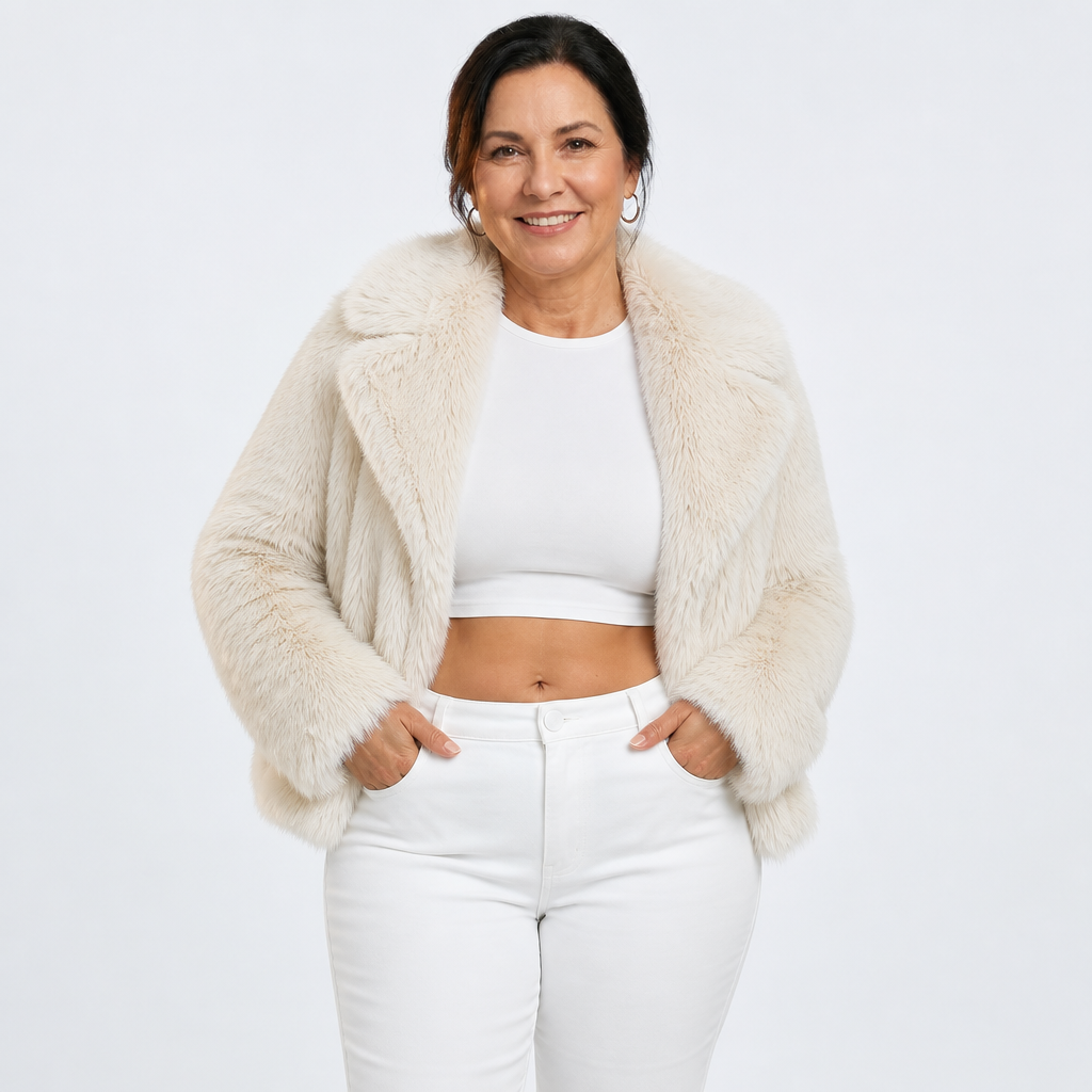 Women's Casual Faux Fur Winter Jacket - Beige White
