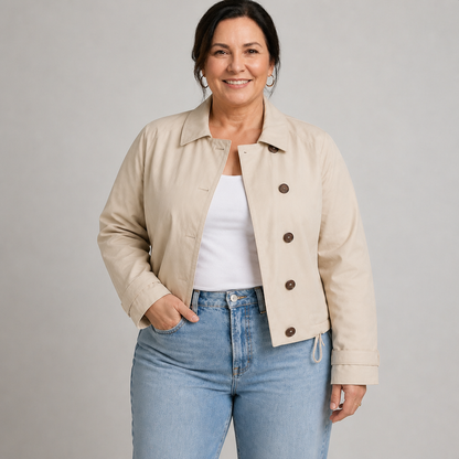 Women's Lightweight Cropped Classic Collar Jacket - Beige