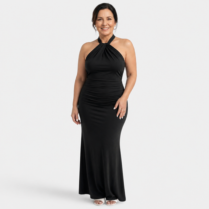 Women's Halter Backless Bodycon Maxi Dress - Black