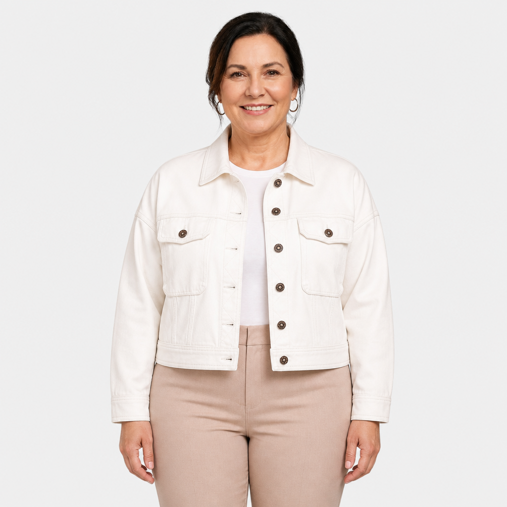 Women's Loose Fit Cropped Denim Jacket - White