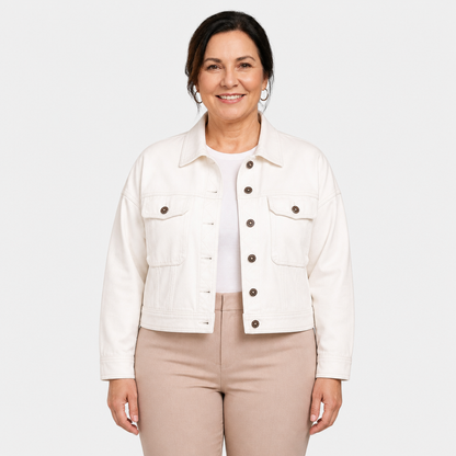 Women's Loose Fit Cropped Denim Jacket - White