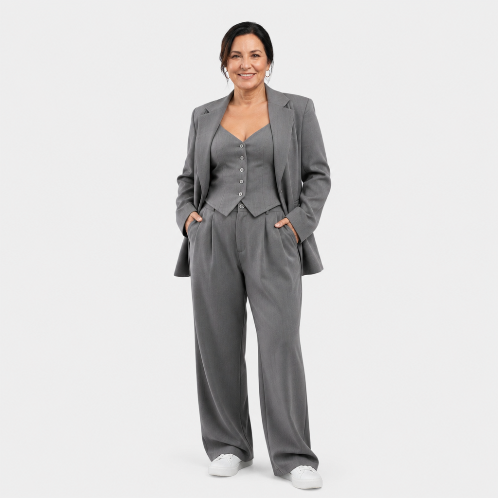 Women's Lightweight Elegant 3-Piece Spring Outfit - Grey