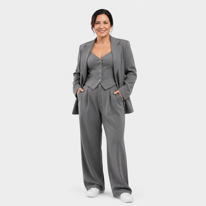 Women's Lightweight Elegant 3-Piece Spring Outfit - Grey