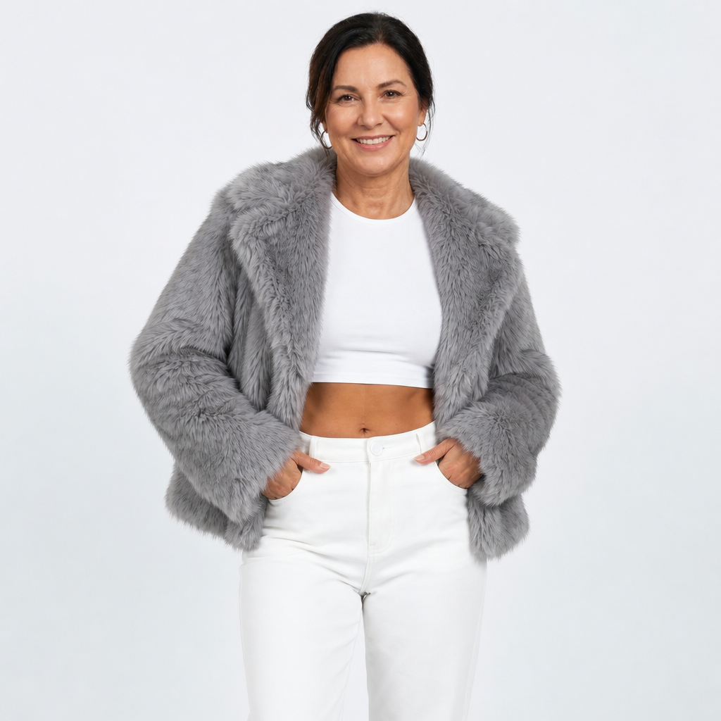Women's Casual Faux Fur Winter Jacket - Grey