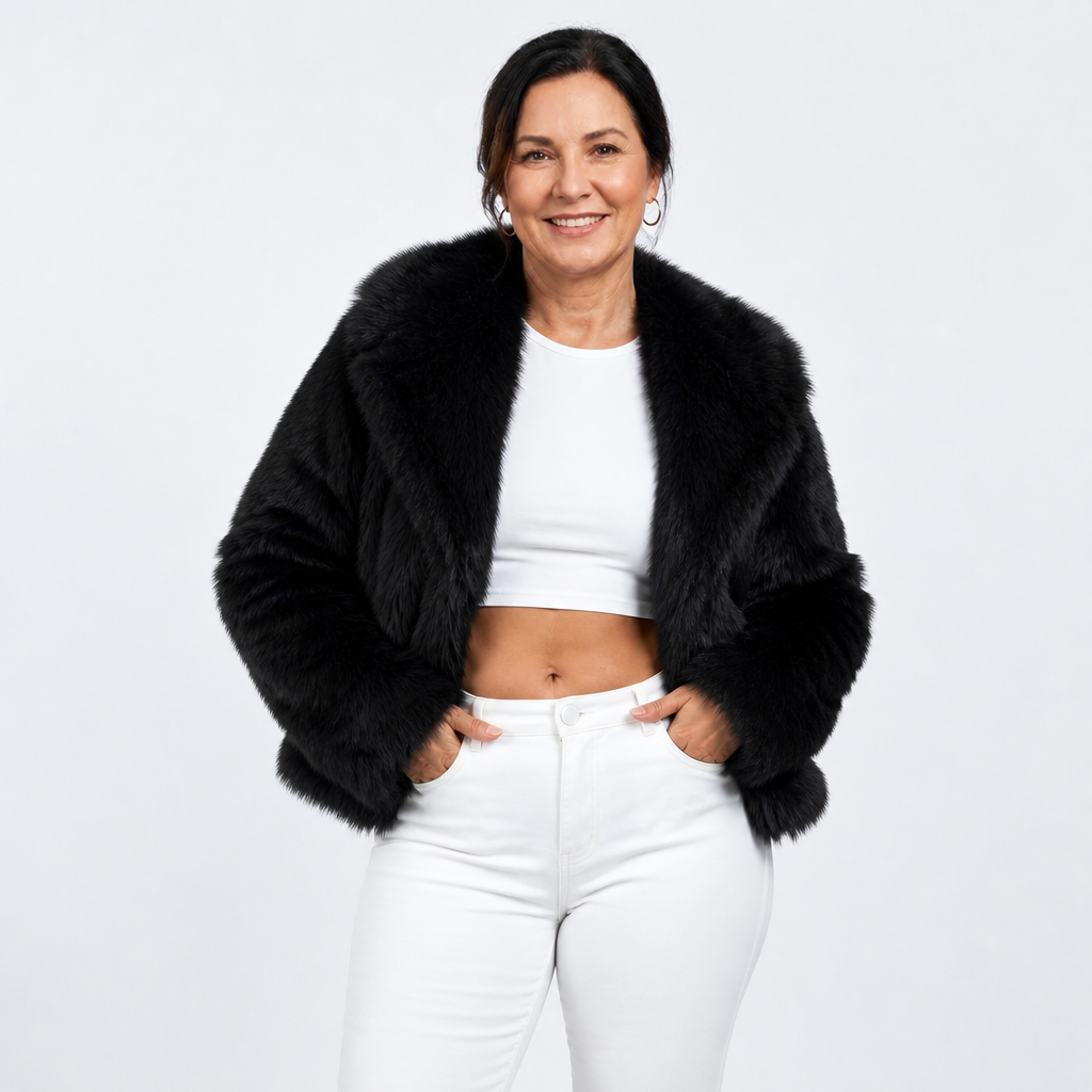 Women's Casual Faux Fur Winter Jacket - Black