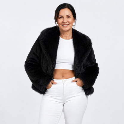 Women's Casual Faux Fur Winter Jacket - Black