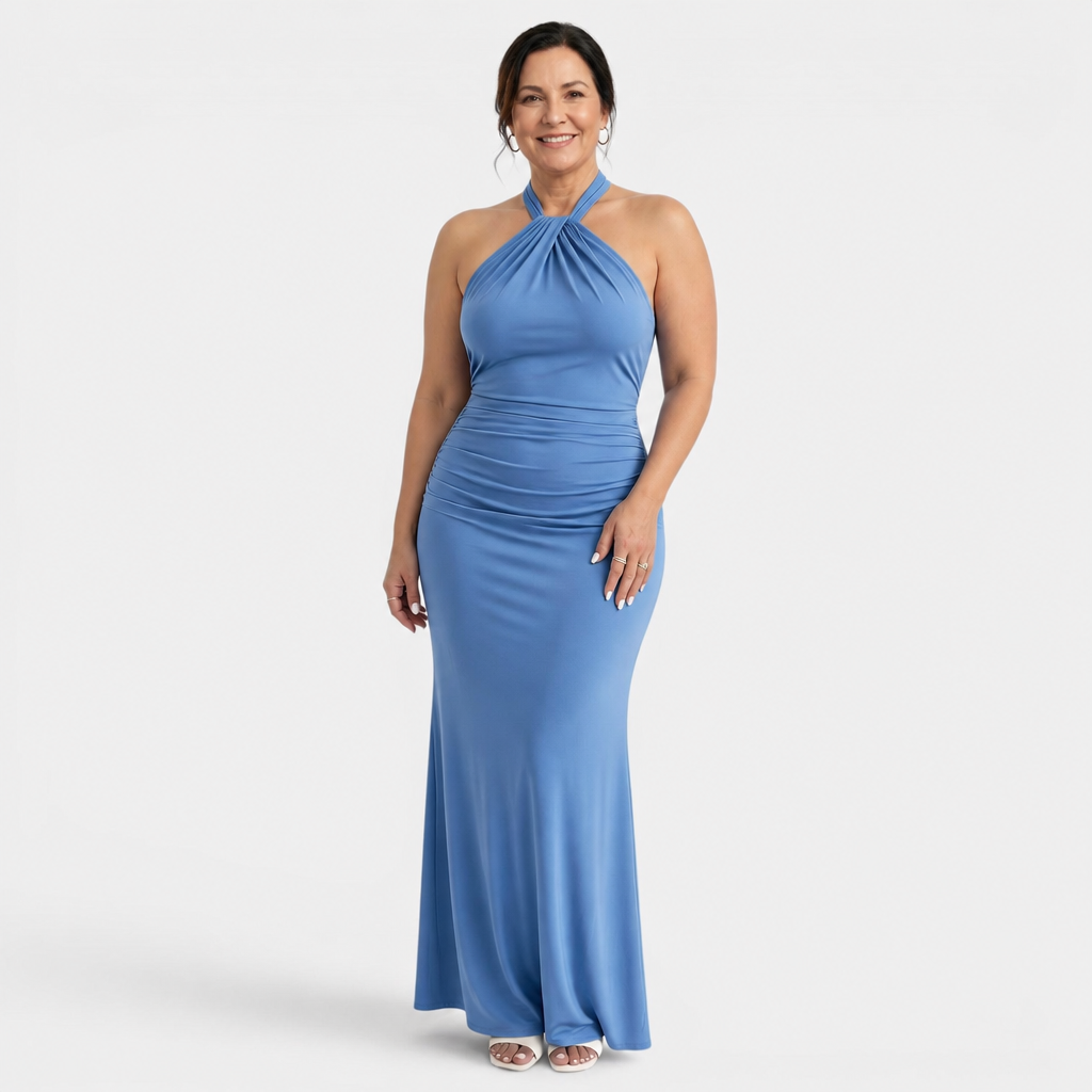 Women's Halter Backless Bodycon Maxi Dress - Blue