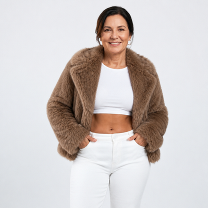 Women's Casual Faux Fur Winter Jacket - Coffee