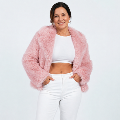 Women's Casual Faux Fur Winter Jacket - Pink