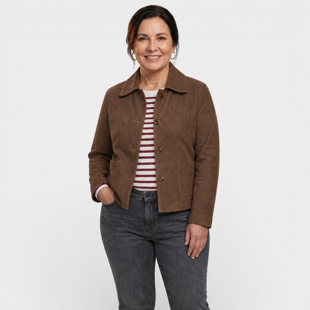Women's Comfortable Brown Suede Mid-Season Jacket - Brown