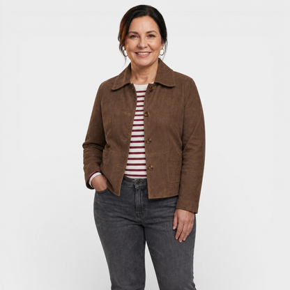 Women's Comfortable Brown Suede Mid-Season Jacket - Brown