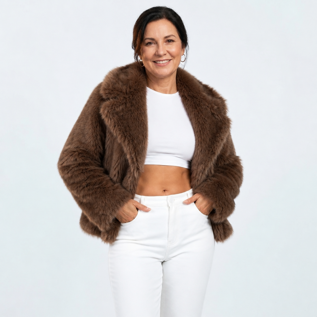 Women's Casual Faux Fur Winter Jacket - Brown