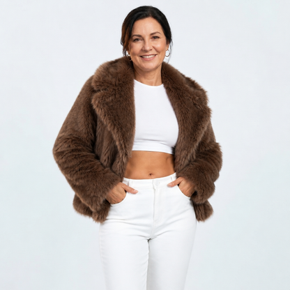 Women's Casual Faux Fur Winter Jacket - Brown