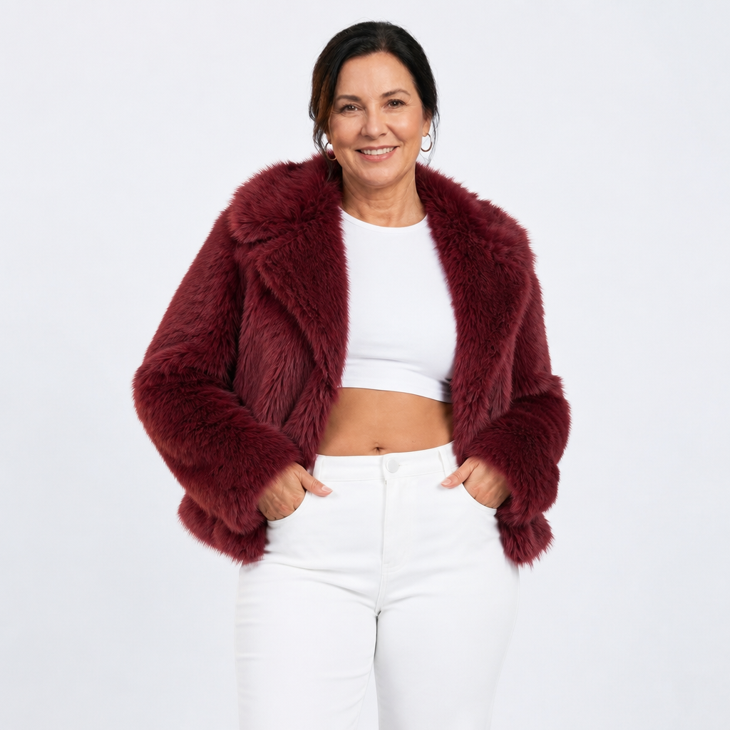 Women's Casual Faux Fur Winter Jacket - Burgundy
