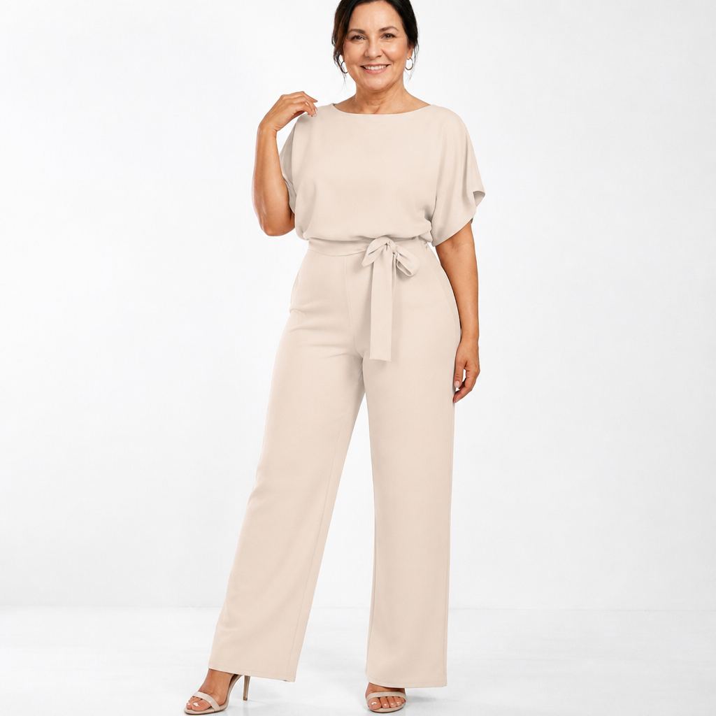 Women's Elegant Wide-Leg Jumpsuit - Beige