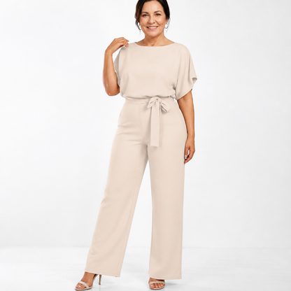 Women's Elegant Wide-Leg Jumpsuit - Beige