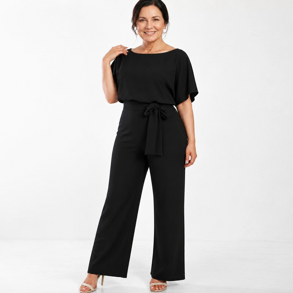 Women's Elegant Wide-Leg Jumpsuit - Black