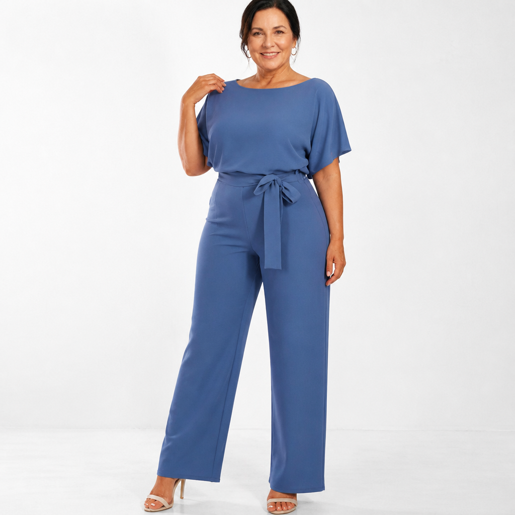 Women's Elegant Wide-Leg Jumpsuit - Blue