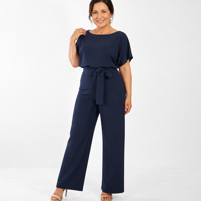 Women's Elegant Wide-Leg Jumpsuit - Dark Blue