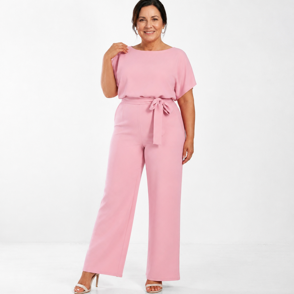 Women's Elegant Wide-Leg Jumpsuit - Pink
