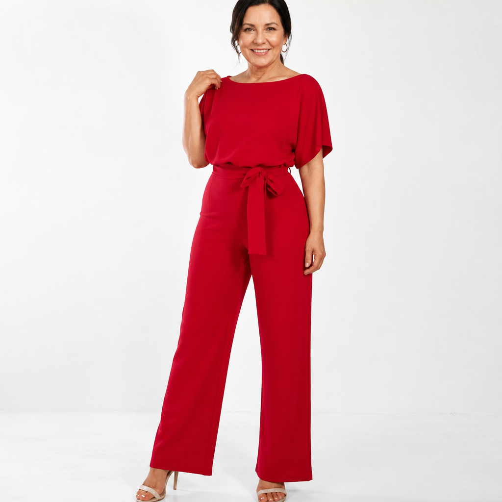Women's Elegant Wide-Leg Jumpsuit - Red