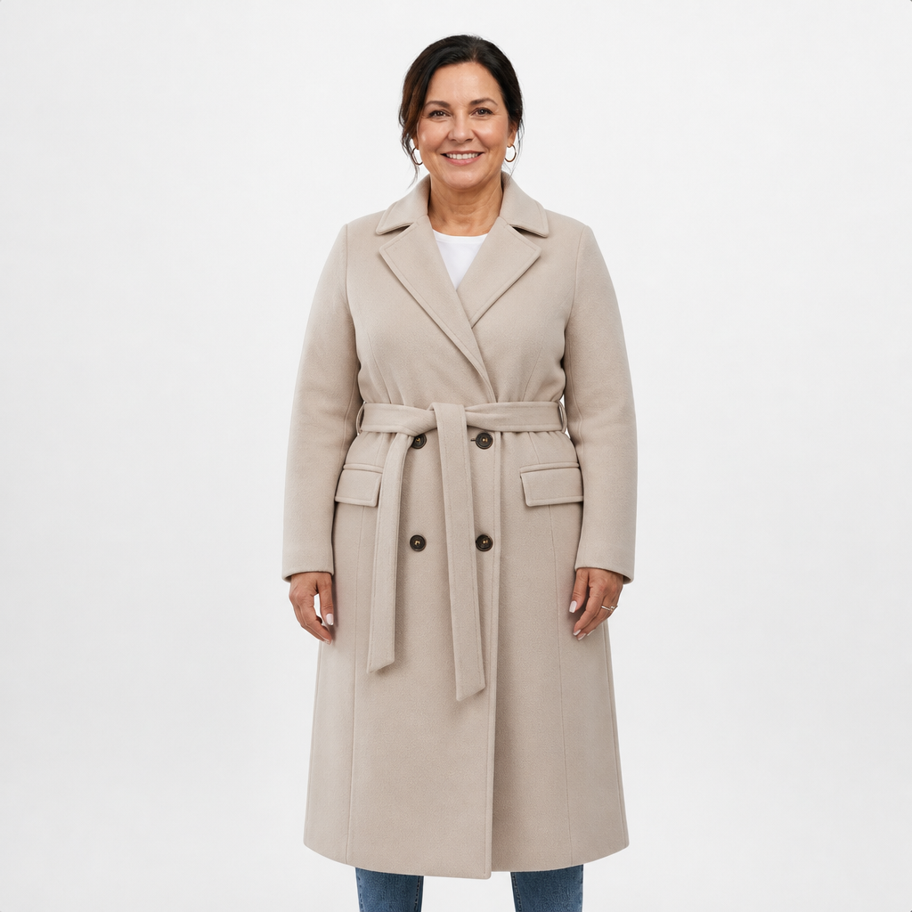 Women's Elegant Double-Breasted Long Trench Coat - Beige
