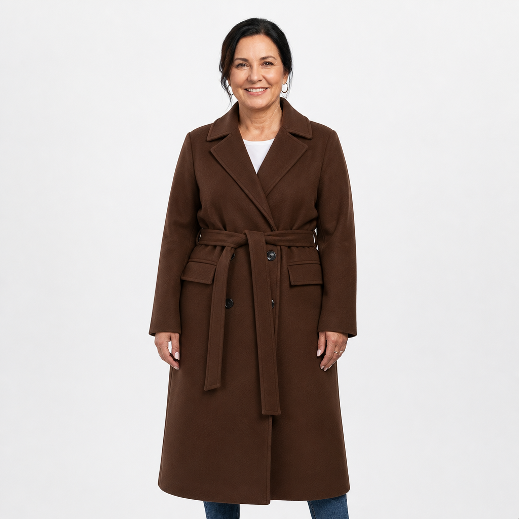 Women's Elegant Double-Breasted Long Trench Coat - Chocolate